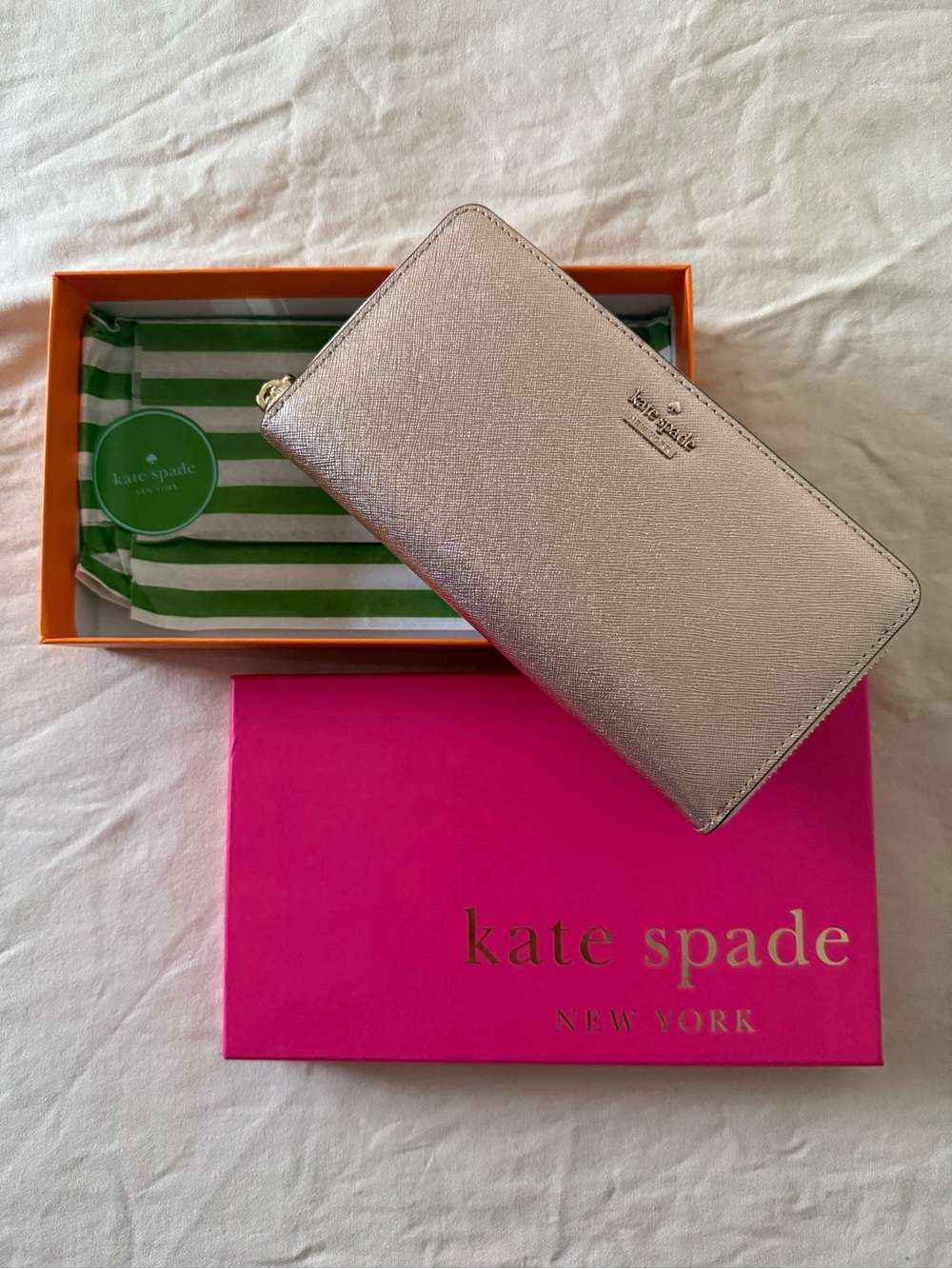 kate spade Metallic Blush Zip Around Leather Wallet